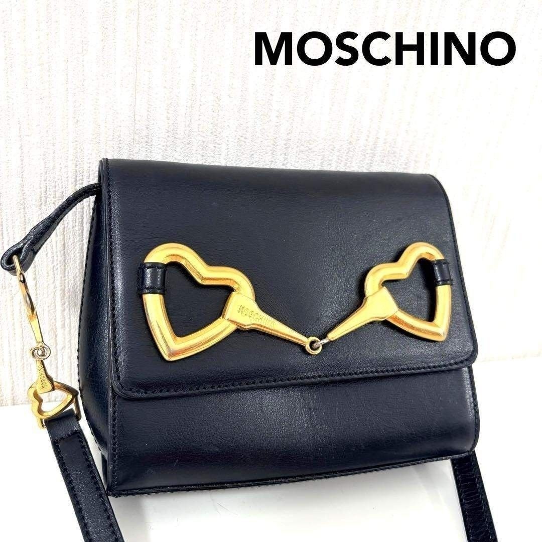 MOSCHINO Heart Horsebit Mini Shoulder Bag Black Leather Authentic Rare Vintage image 2