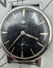 Orologio uomo Zodiac quadrante NERO vintage 34mm 330 MOVIMENTO FUNZIONANTE MA NO STELO LEGGI