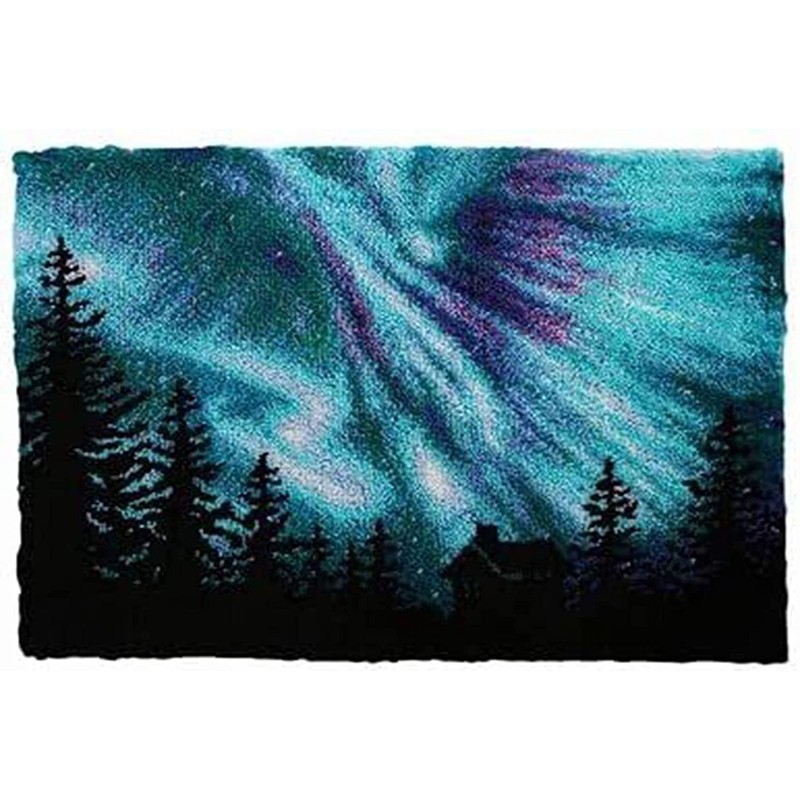 Latch Hook Kit Rug Embroidery MaterialPack Starlit Sky Aurora Design DIY Carpet