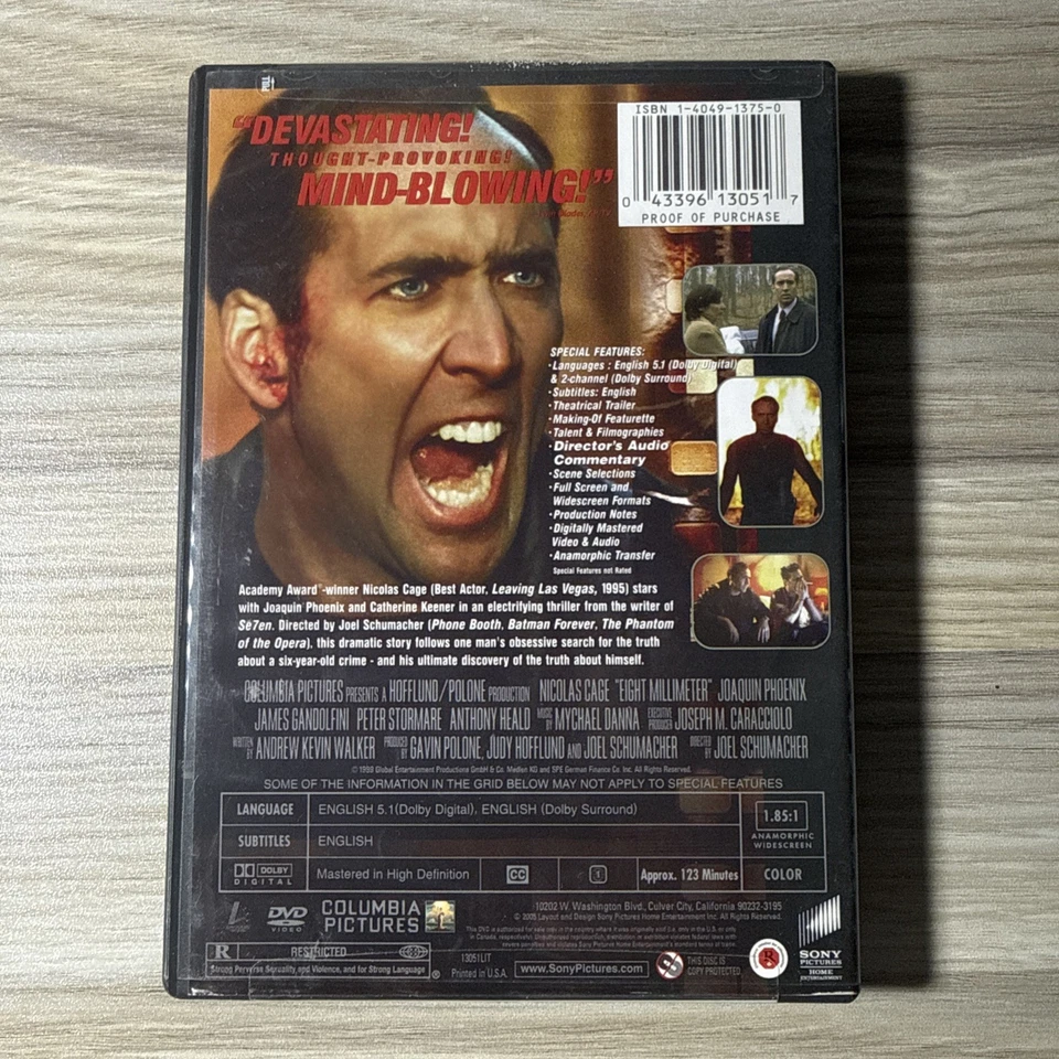 8 mm: Eight Millimeter (DVD, 1999) - Nicolas Cage - Image 2 of 2