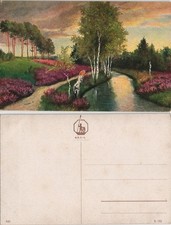 Cartolina d'artista quadro / opera d'arte brughiera paesaggio immagine d'atmosfera 1910