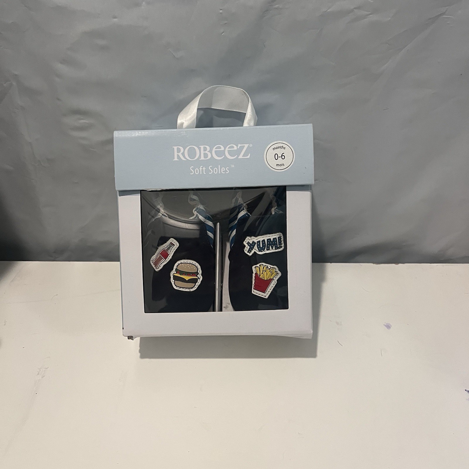 SAOLA Scarpe ROBEEZ bambino ragazzo 0 6 mesi pelle navy Yum hamburger patatine suola morbida NUOVE