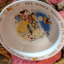 Avon 1984 Hey Diddle Diddle Nursery Rhyme Glossy Ceramic Bowl 5 in