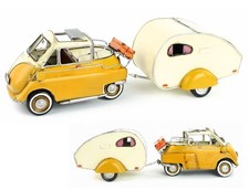 Metal Retro 1957 BMW Isetta-300W with Trailer Model Handmade Ornaments Toys Gift
