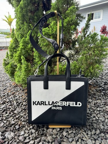 Karl Lagerfeld Paris Logo Tote Crossbody Bag Black White NWT MSRP $228