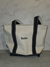 Vintage LL Bean Boat And Tote Bag Canvas Black 12x10 Embroidered "Baddie" USA
