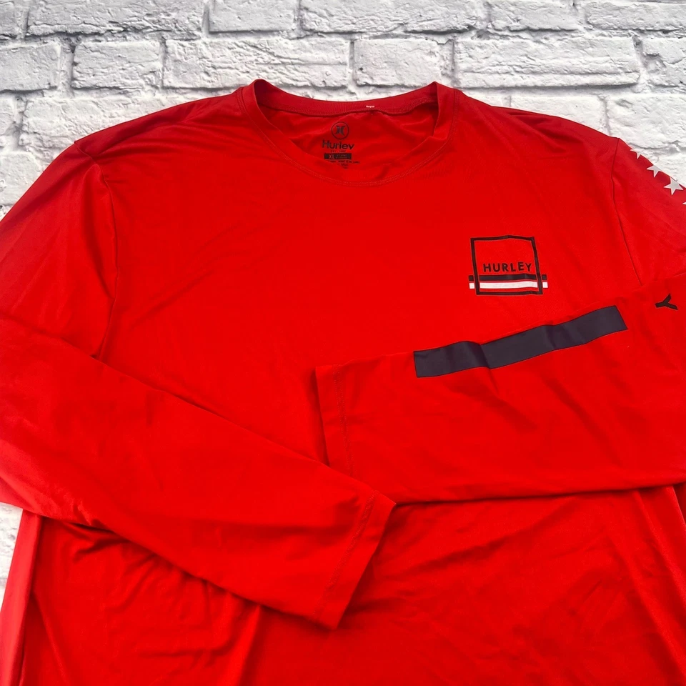 Camiseta Hurley Manga Larga Para Hombre XL Roja Atlética Deportes Estrellas Atletismo Informal Foto 2 de 4