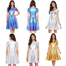 Women Costume Clubwear Dancewear Party Dress Halloween Metallic Sparkly Shiny
