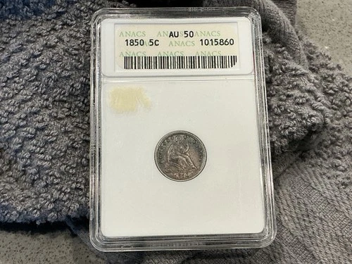1850 ANACS AU50 Seated Liberty Half Dime - Old Soapbox Holder FREE SHIPPING