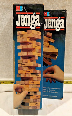 1986 JENGA WOOD BLOCK PUZZLE MILTON BRADLEY GAME FAMILY FRIENDS FUN