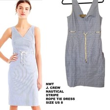 J CREW STRIPE NAUTICAL ROPE TIE BEACHY SUMMER DRESS SIZE 8 NWT