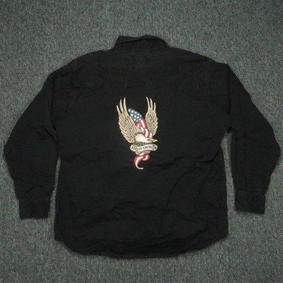 Harley Davidson Shirt Mens Large Black Eagle Patriotic USA Long Sleeve Button