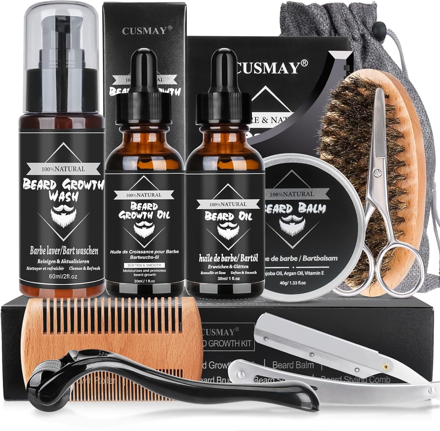 Set Regalo Barba 11-in-1 | Kit Crescita Barba Completo per l'Uomo Moderno
