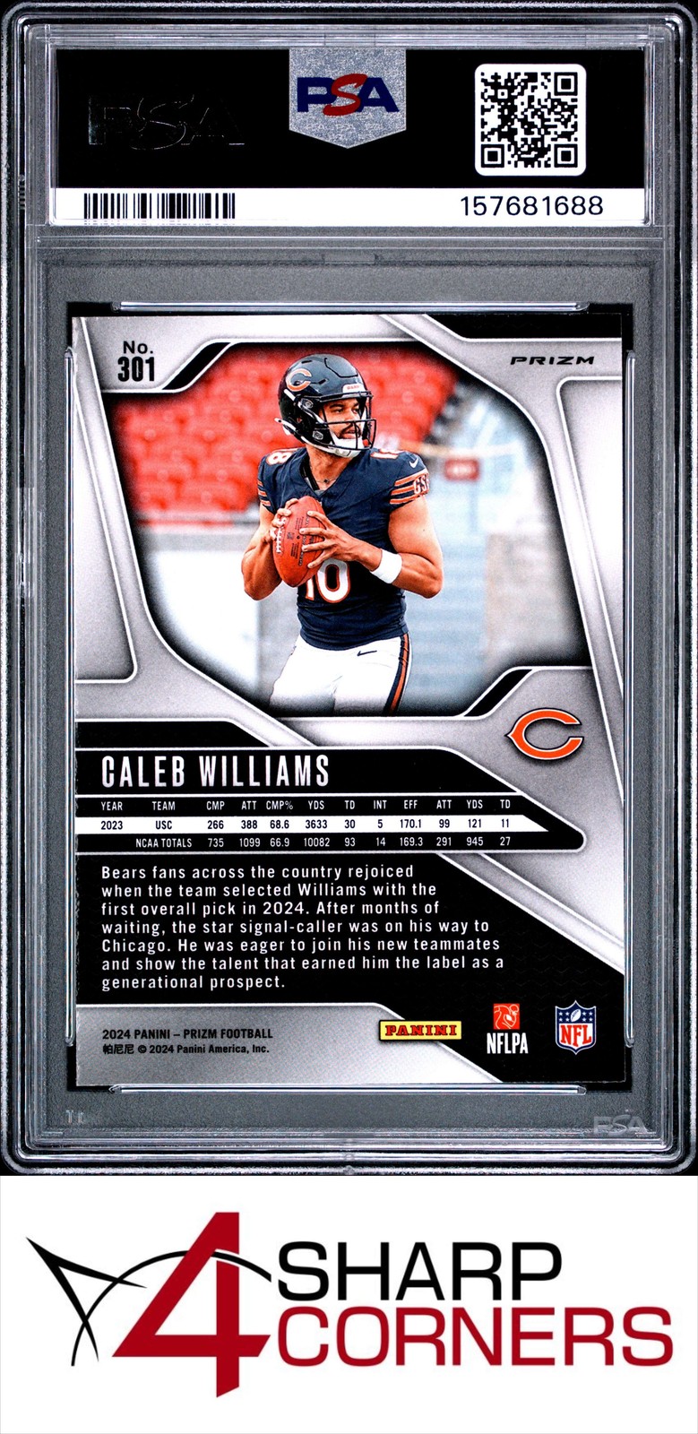 2024 PANINI PRIZM NEON GREEN PULSAR PRIZM #301 CALEB WILLIAMS RC BEARS PSA 10 view 2