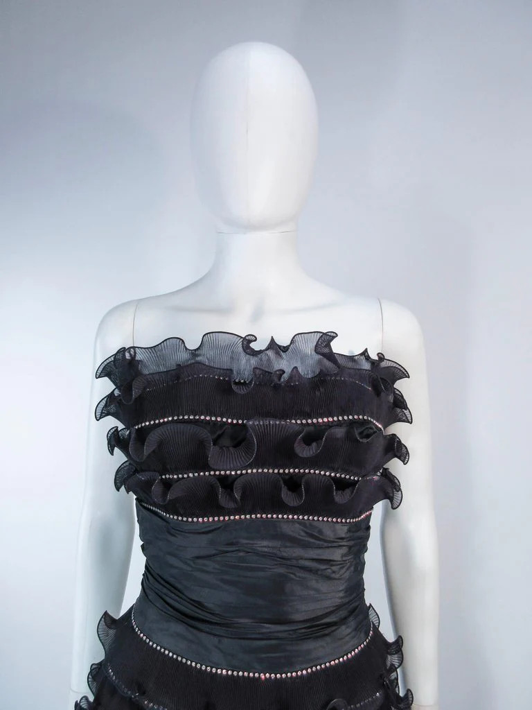 JIKI Monte Carlo Creation Black Pleated Ruffle Cocktail Dress Size 38 image 5