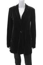 Joan Vass Womens One Button Long Sleeve Velvet Blazer Solid Black Size L