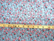 7/8 yd Cotton Fabric Light Blue with Salmon White Flowers All Over