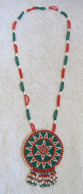 #ad Vintage Sioux Indian Bead Beaded Beadwork Medallion Design Pendant amp; Necklace $43.20