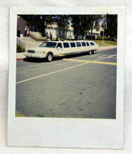 1970's Vintage Stretch White Limo Outside A Wedding on Street Polaroid Photo
