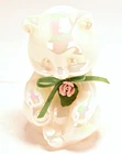 Vintage Fenton White Iridescent Glass Teddy Bear Figurine Pink Rose and Bow