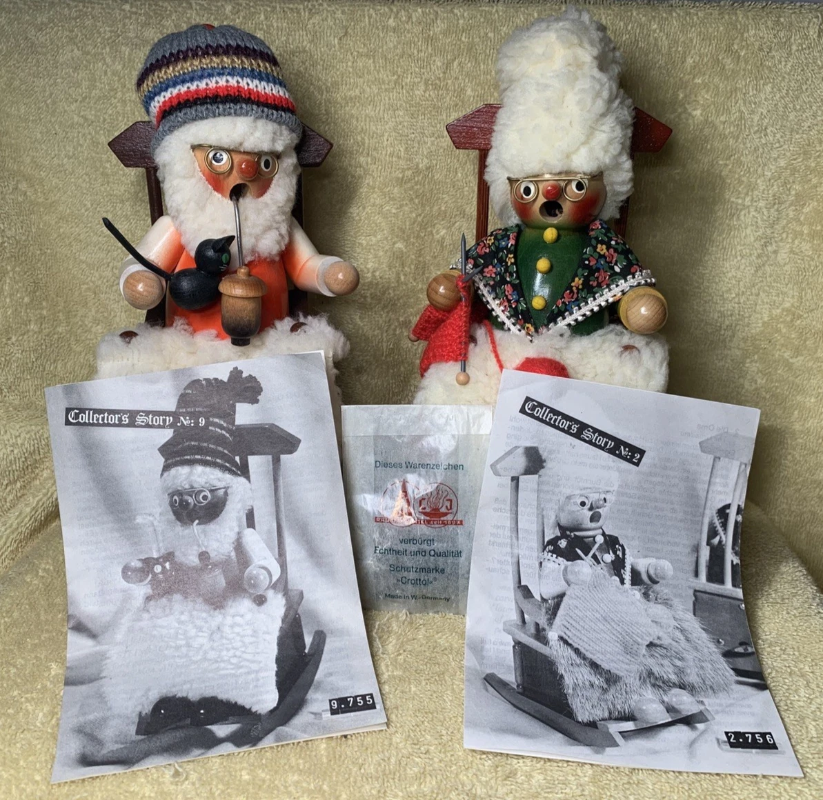 Steinbach Grandma & Grandpa German Smokers Musical Rocking Chairs W/Info Manuals
