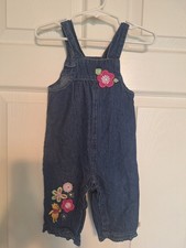 Vintage Disney Baby Denim Winnie the Pooh Flowers Embroidered Overalls 3-6 mos