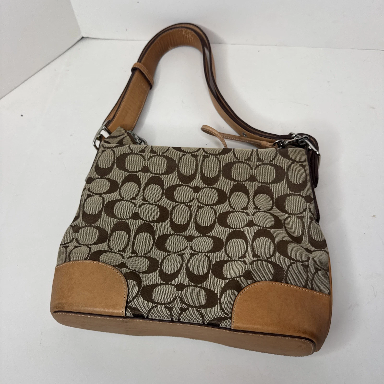 Borsa Coach Vintage Borsetta Monogram Tela Pelle Marrone Preloved Condizioni Y2K