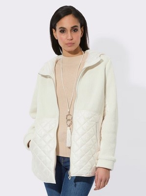 Jacke weiß 42 Damen Winterjacke im Materialmix mit Kapuze  6.1110