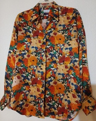 Maus & Hoffman Women's Floral Blouse Size L 100%Silk Made In USA Pre-owned