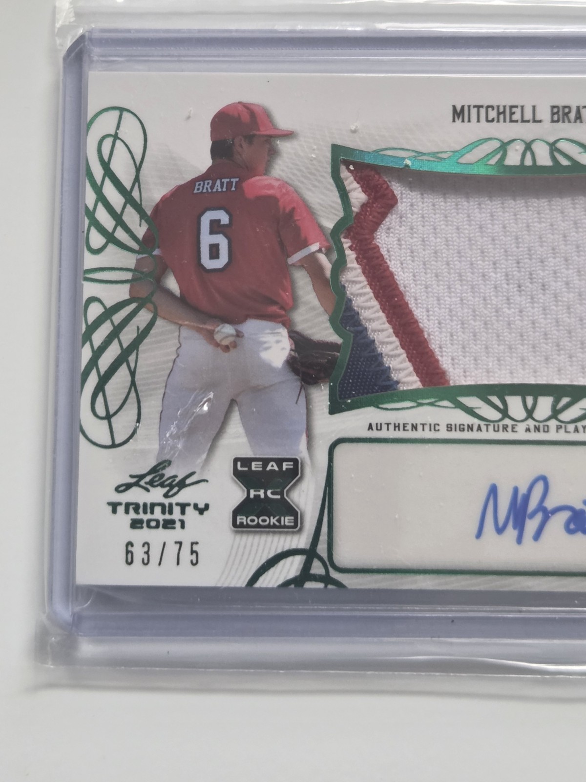 2021 LEAF TRINITY GREEN MITCHELL BRATT AUTO PATCH #63/75 + 25 MLB CARDS ANGELS view 9