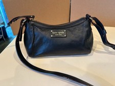 Kate Spade New York Black Logo Shoulder Bag Gold Hardware Zip Pebbled Leather