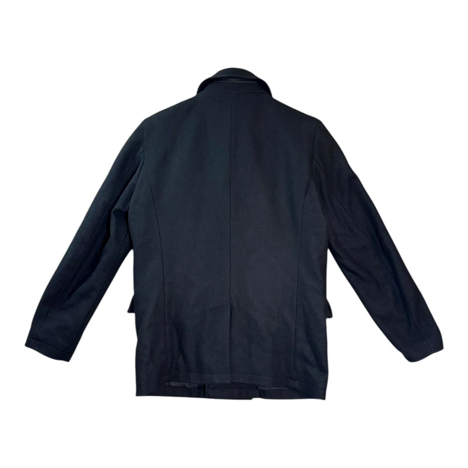 GUESS Mens Wool Peacoat Jacket S Black Double Breasted Classic Winter Outerwear - Image 2 of 4