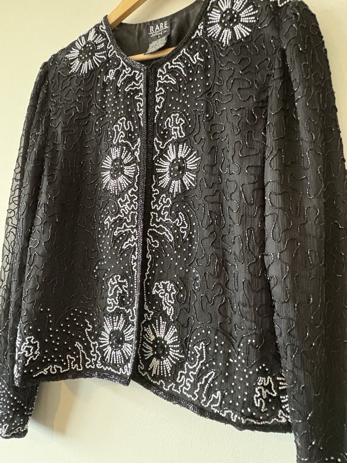 Vintage Rare Clothing Co. 100% Silk Beaded Sequin Evening Jacket Black Size L image 7