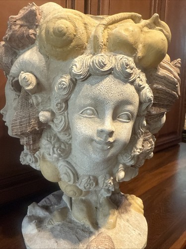 Vintage Medusa Goddess Mermaid Seashell Planter Pot Cast Resin Large - Picture 9 of 13
