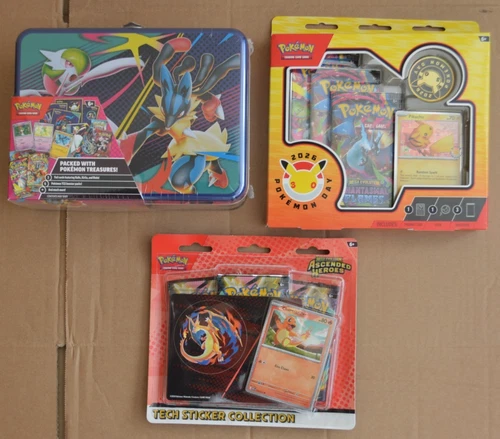 Pokemon TCG BUNDLE LOT (Ascended Heroes Pikachu 2026 Treasure Chest Tin) 3 Items