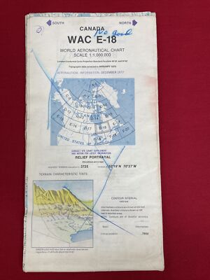Vintage 1975 CANADA World Aeronautical Chart Aerial Navigation Map WAC E-18
