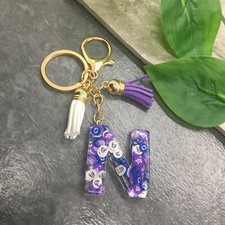3.5" Handmade Resin Pendant Initial Keychain N Tassel New Free Ship 8832