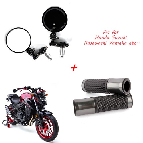 MOTORCYCLE BLACK BAR END SIDE MIRRORS 7/8" HANDLEBAR HAND GRIPS FOR CAFE RACER - Picture 14 of 15