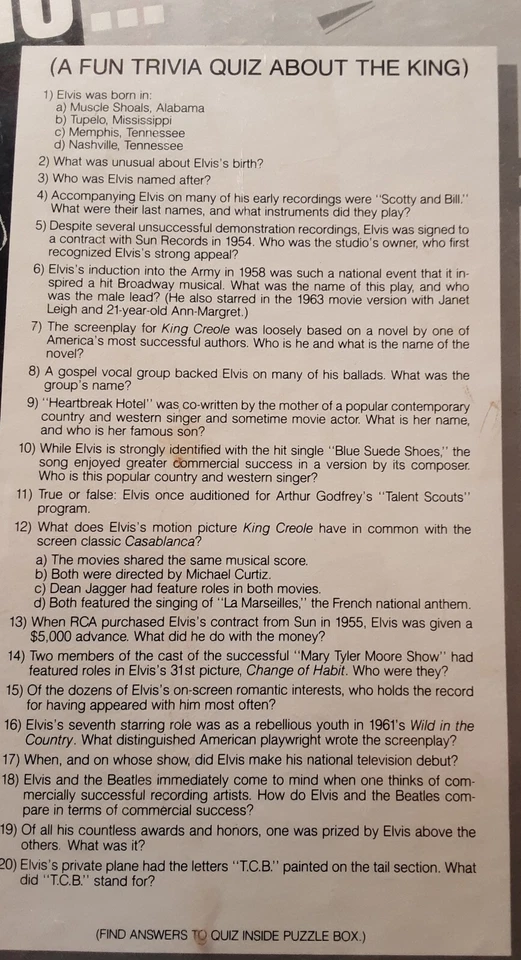 VTG ELVIS PRESLEY ~THE KING~1000 PIECE PUZZLE 24" X 30" 1985 NEW FACTORY SEALED - Image 4 of 4