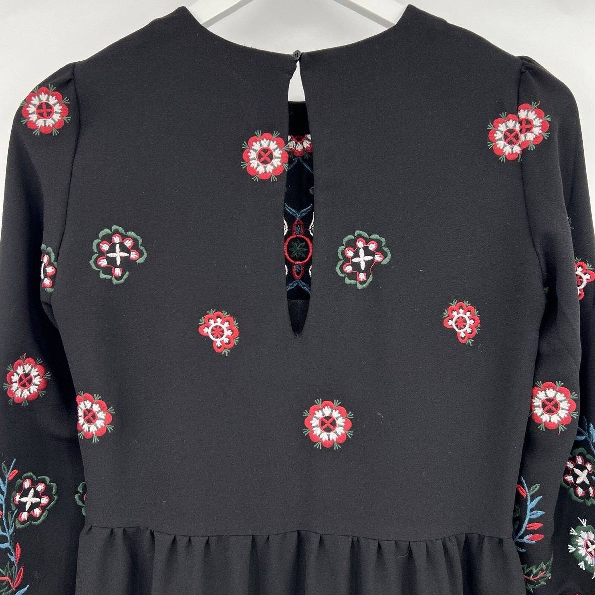 Zara Woman Floral Embroidery Embroidered Long Sleeve Midi Dress Black Size  XS | eBay