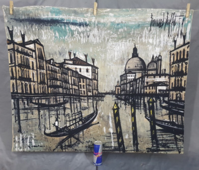 Vintage französischer schöner Wandbehang Wandteppich Le Grand Canal Szene 103x84 cm