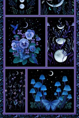Jardin De Lune GLOW! Moon Panel,Celestial Fabric!100% Cotton 24'' x 44''Fast Ship
