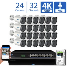 32 Channel NVR (24) 4K Microphone Varifocal AI IP Bullet Security Camera System