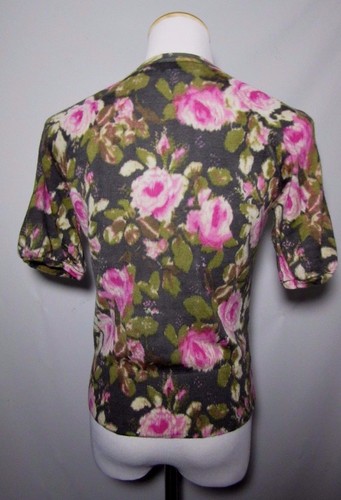 Ann Taylor LOFT Wool Floral Print cardigan Sweater Short Sleeve M - Picture 5 of 8