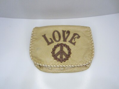 NWT Union Bay Small Messenger Bag ''LOVE'' with Peace Sign No Strap Tan