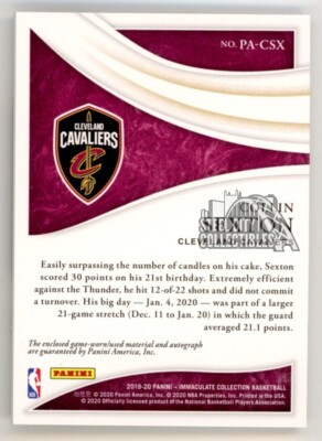 Collin Sexton 2019-20 Panini Immaculate Autograph Patch Card #PA 