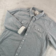Tommy Bahama Relax Flannel Shirt Men XL Grey Flip Cuff Metal Buttons Work Pocket