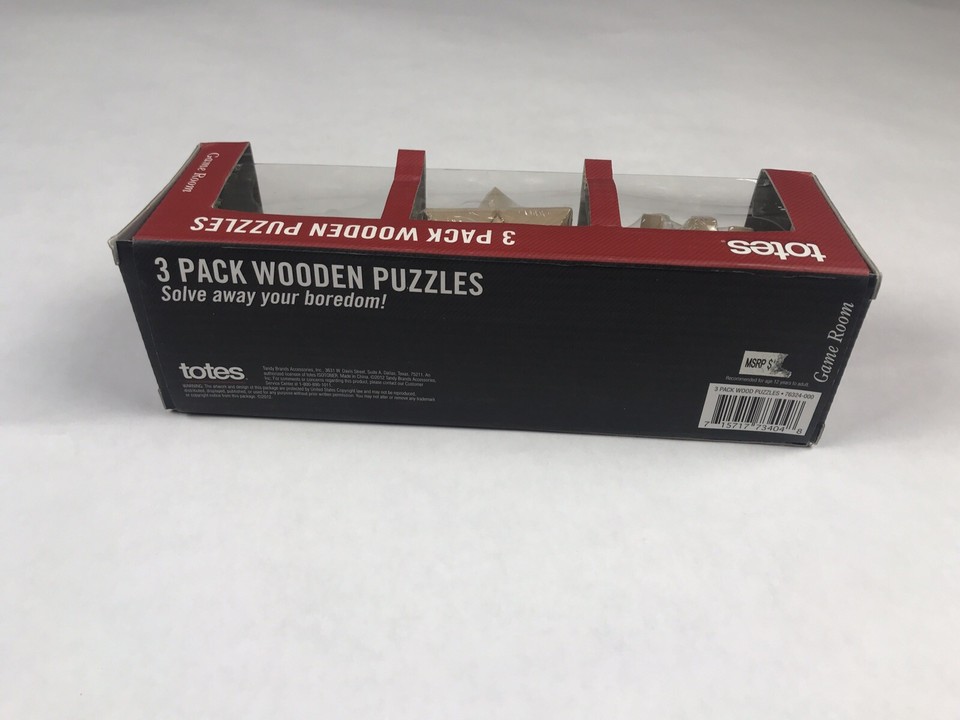 Totes 3 Pack Wooden Puzzles Solve Away Your Boredom NEW Brain Teasers