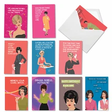 10 Assorted Set Humorous Birthday Greeting Cards w/ 5x7" - Happy and Blunt
