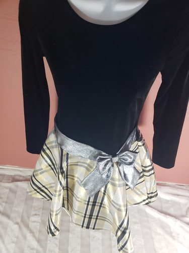 Bonnie Jean Girls Black Velvet Silver Bow Gold Plaid Holiday Dress Size 14 - Picture 6 of 16